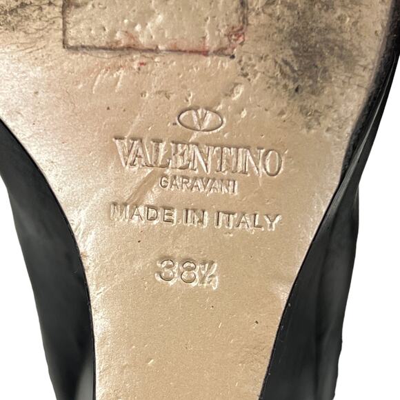 Valentino Garavani Black Leather Knee High Wedge Tall Boot 38.5 Women's Pull On - Picture 8 of 12